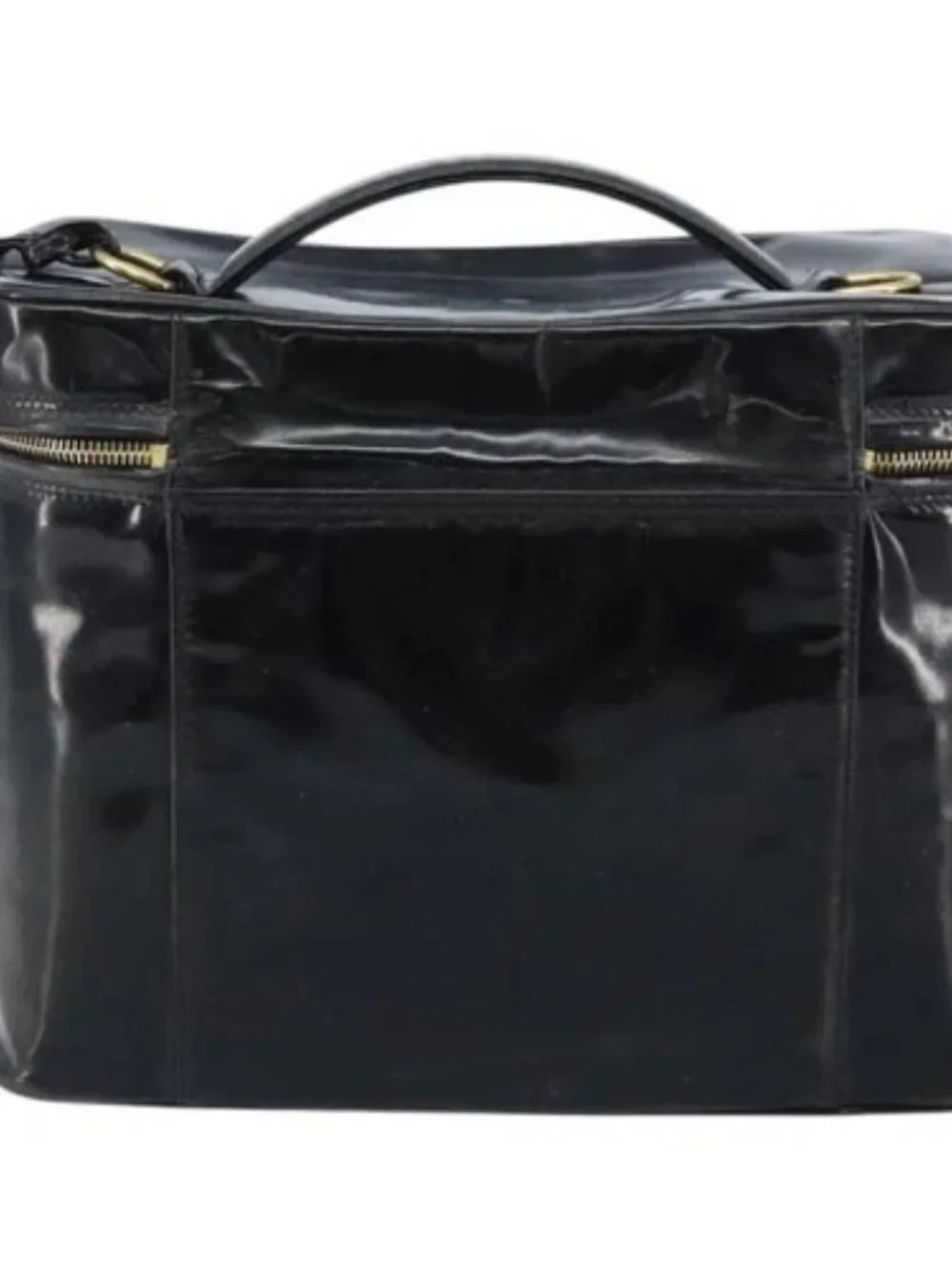 CHANEL Vanity Pouch Patent leather Black Gold CC Auth bs33674